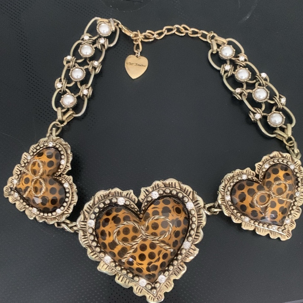 Betsey Johnson Polka Dot Hearts and Bows Statement Necklace - Picture 3 of 5